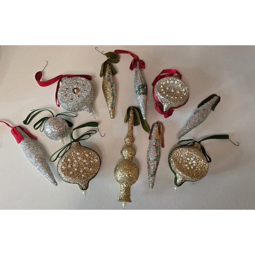 Lot 11 Vintage‎ Glitter Styrofoam Ornaments Pushpin Pearls Teardrop & Finial